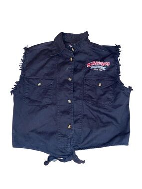 Sturgis Black Sleeveless Button-Down Tie Front Shirt